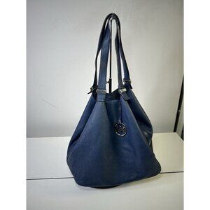 MICHAEL KORS Navy Blue Tote Bag Leather Plain Bag